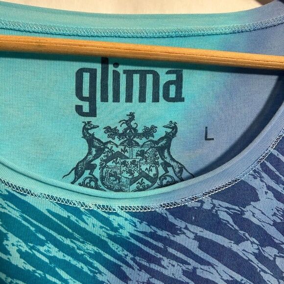 GLIMA Top Womens L Blue Zebra Animal Print 3/4 Sleeve 100% Cotton Scoop Neck - Picture 7 of 9